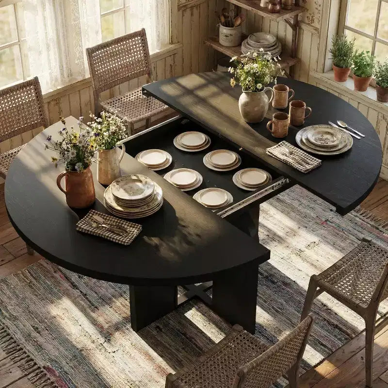 Extendable Round Dining Table, 47–63 Inch, Seats 4 to 8, Wood Top