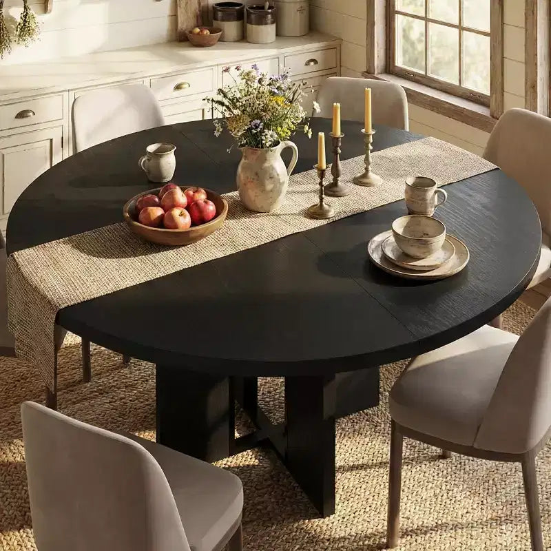 Tavolo da pranzo rotondo allungabile, 119–160 cm, 4-8 posti, piano in legno