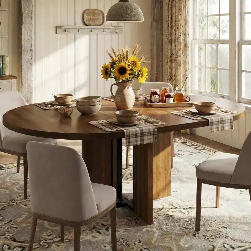 Extendable Round Dining Table, 47–63 Inch, Seats 4 to 8, Wood Top