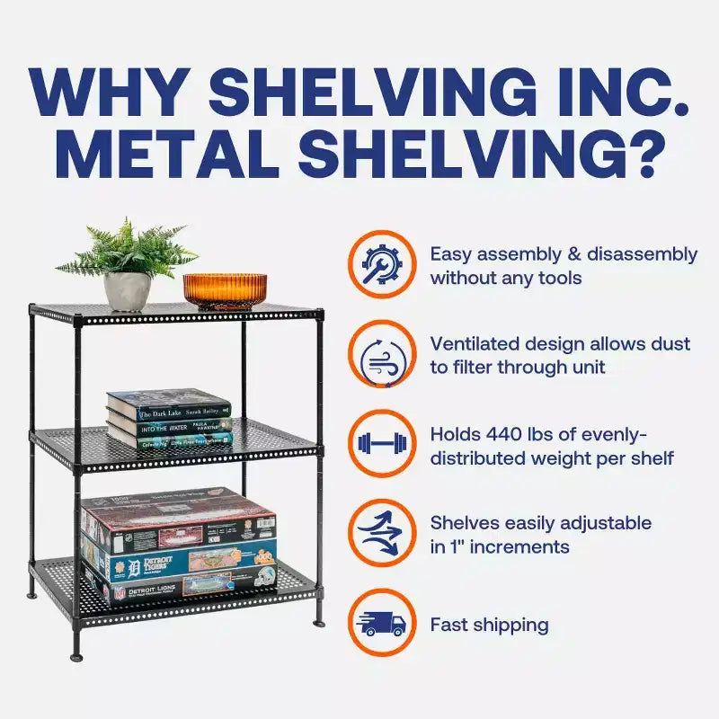 3-Tier Perforated Metal Shelving Unit, 12" D x 24" W x 28" H