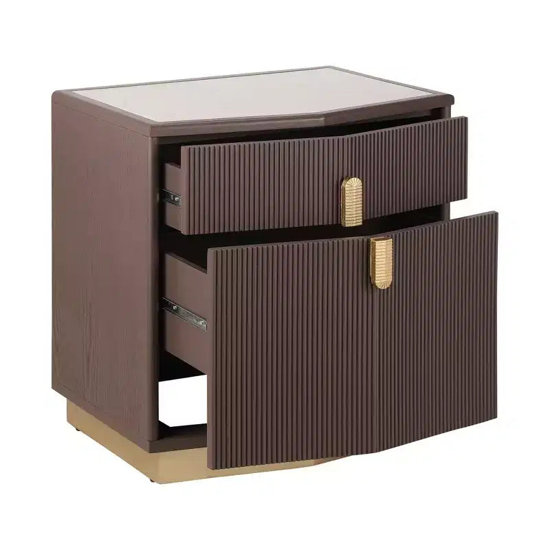 Nightstand with 2 Drawers and Vertical Stripe Design