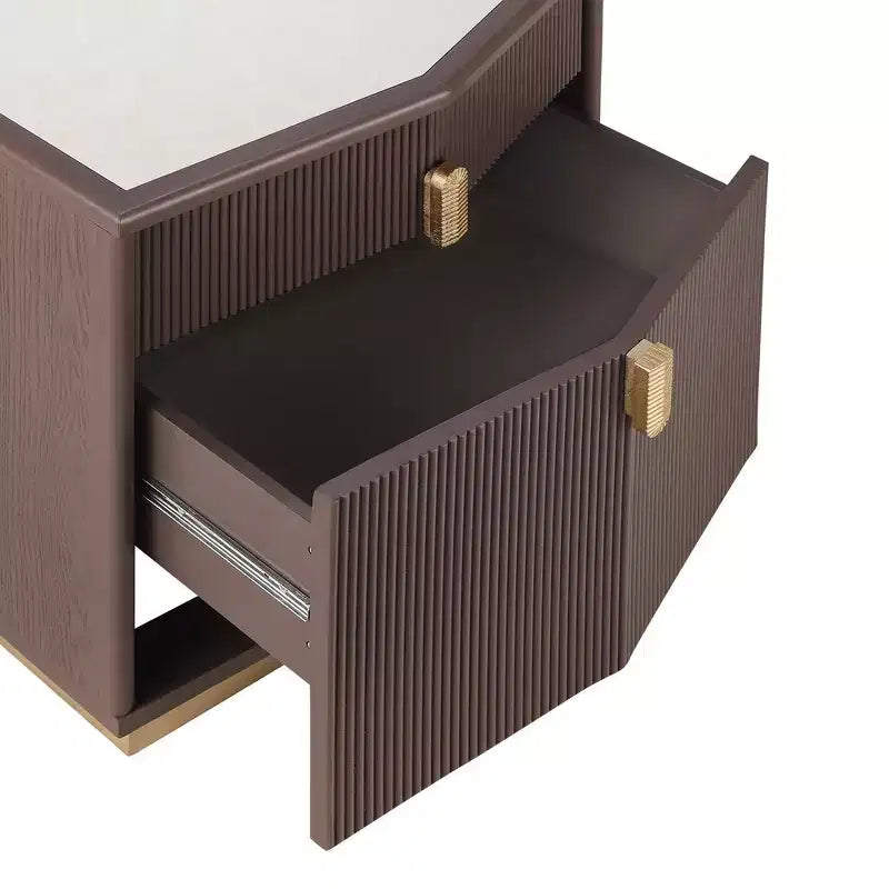 Nightstand with 2 Drawers and Vertical Stripe Design