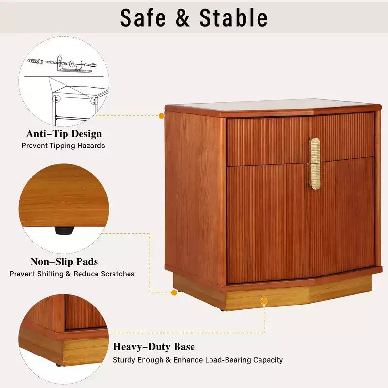 Nightstand with 2 Drawers and Vertical Stripe Design