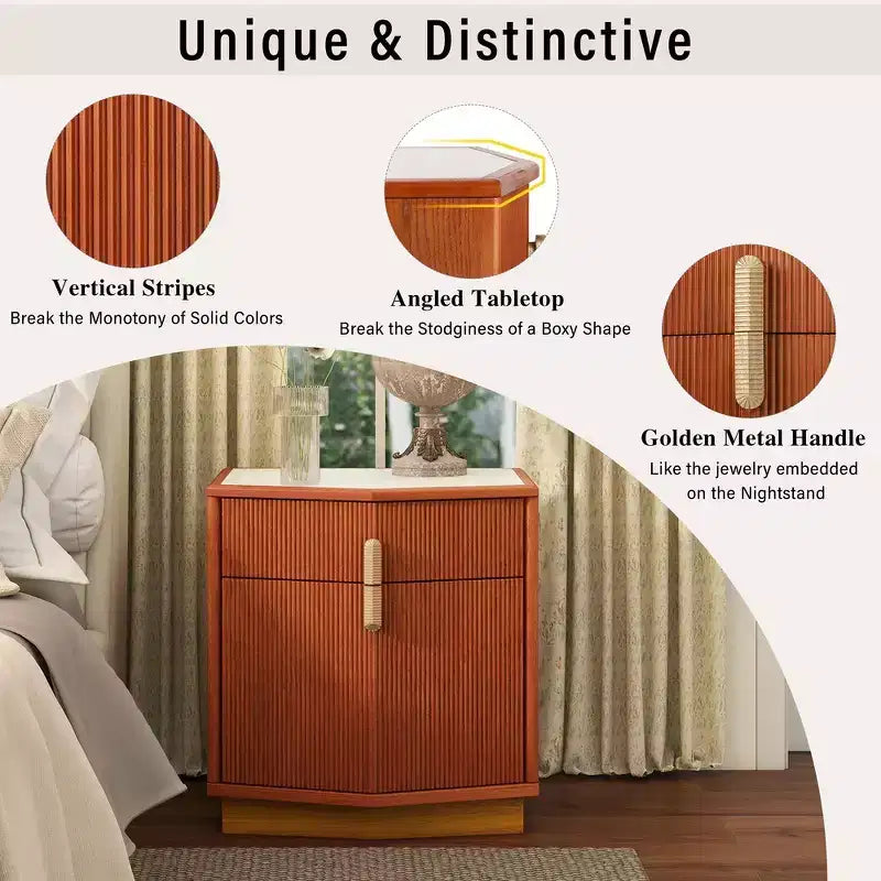 Nightstand with 2 Drawers and Vertical Stripe Design