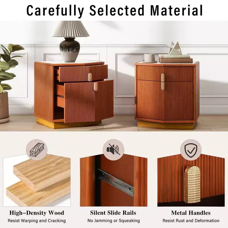 Nightstand with 2 Drawers and Vertical Stripe Design
