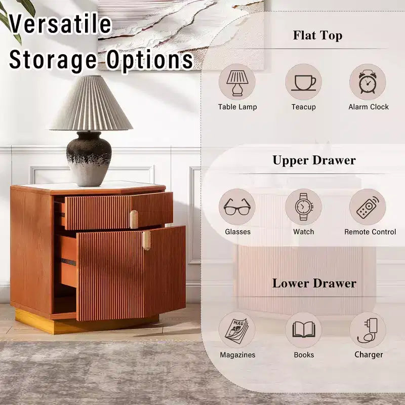 Nightstand with 2 Drawers and Vertical Stripe Design