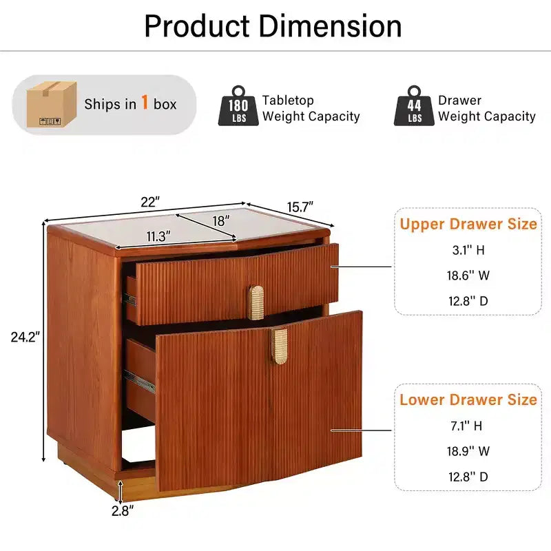 Nightstand with 2 Drawers and Vertical Stripe Design