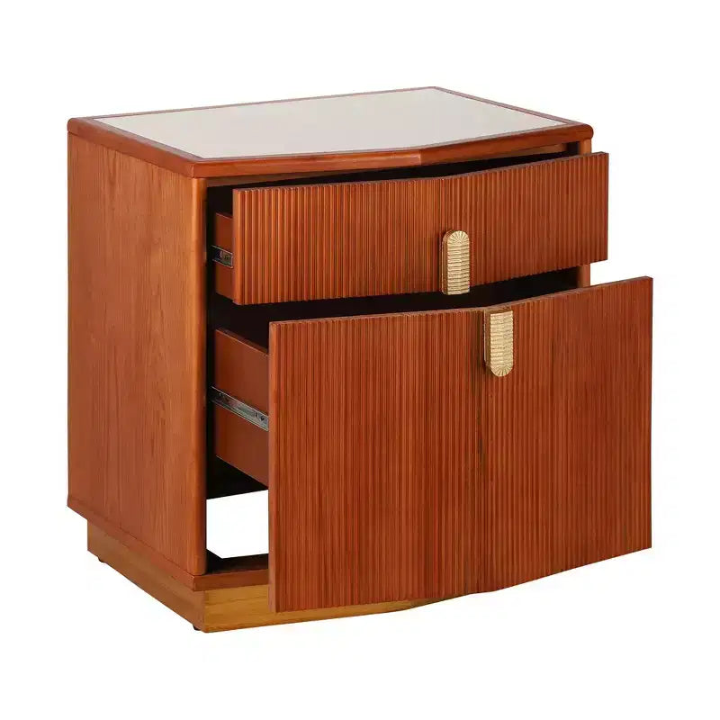 Nightstand with 2 Drawers and Vertical Stripe Design