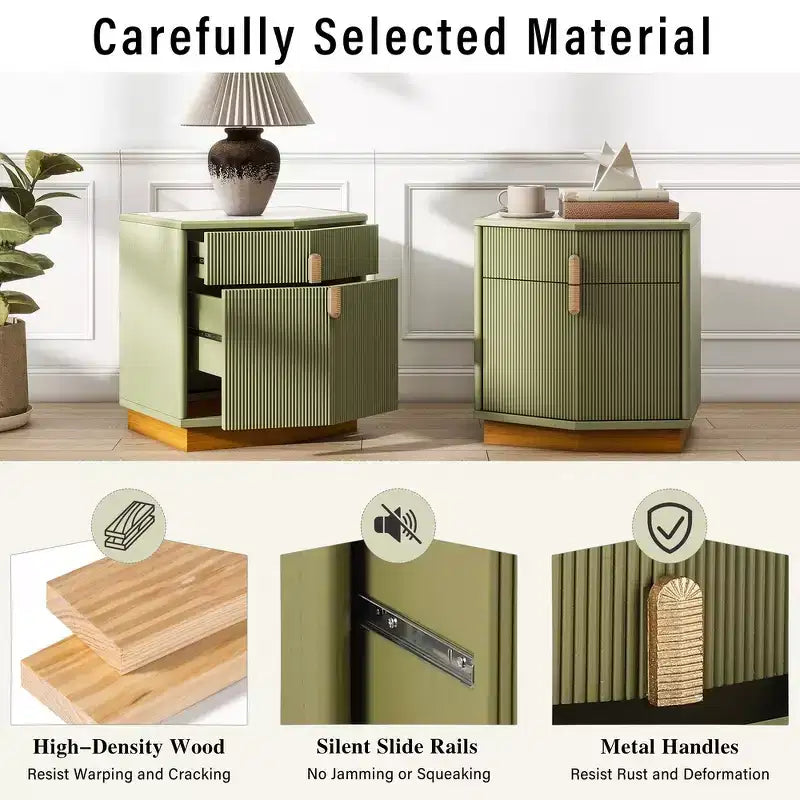Nightstand with 2 Drawers and Vertical Stripe Design
