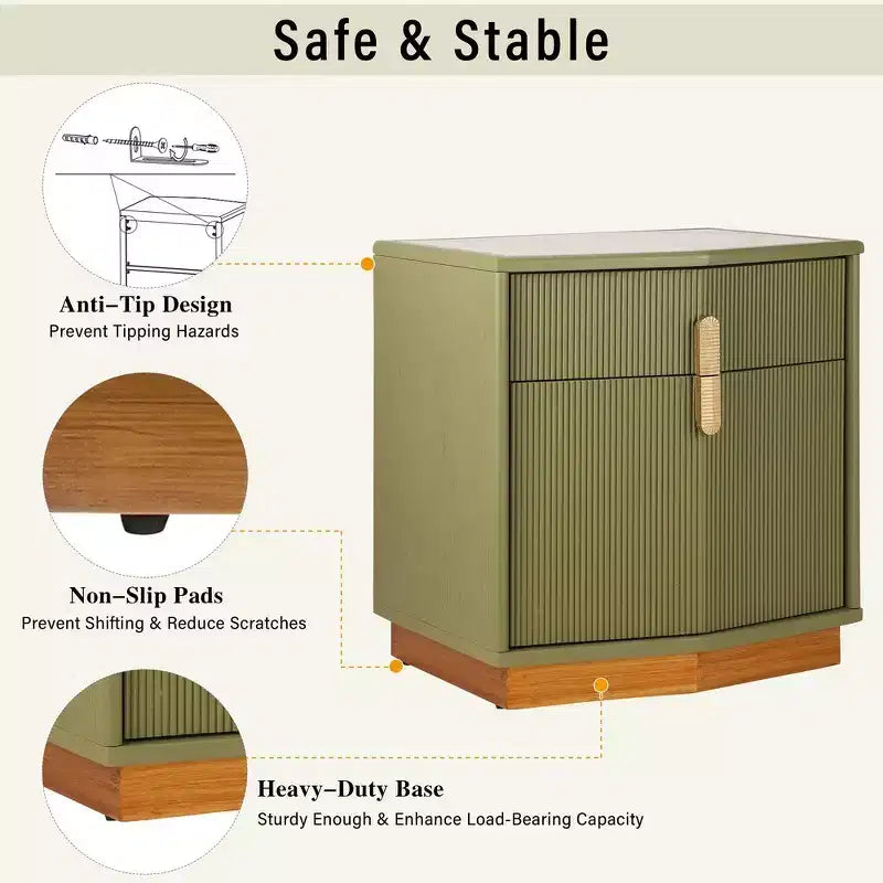 Nightstand with 2 Drawers and Vertical Stripe Design
