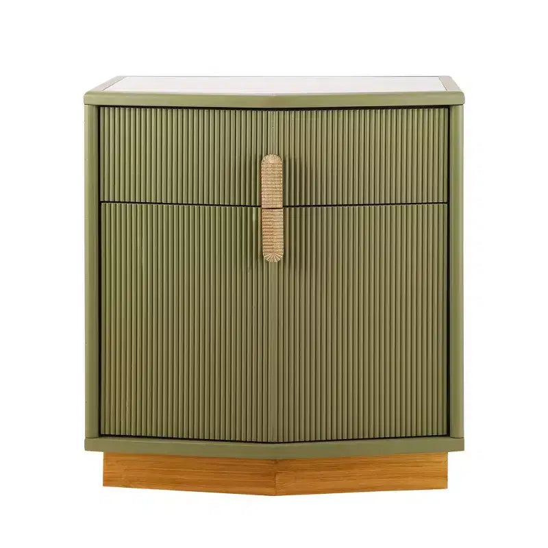 Nightstand with 2 Drawers and Vertical Stripe Design
