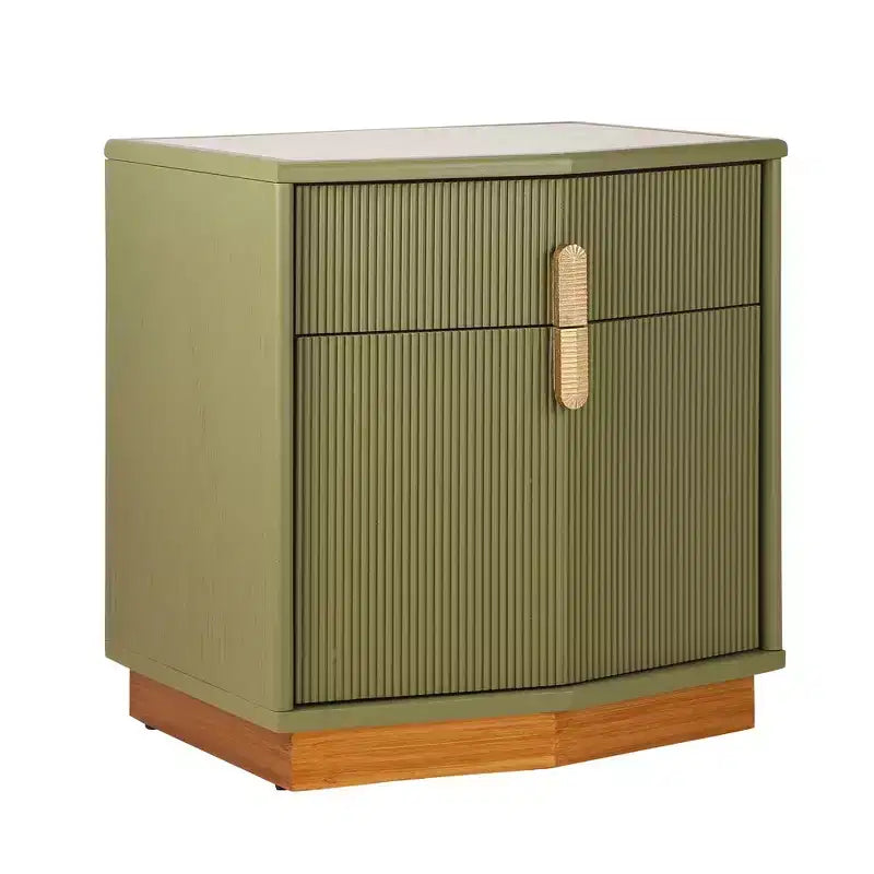 Nightstand with 2 Drawers and Vertical Stripe Design