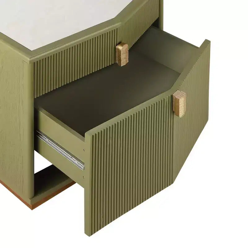 Nightstand with 2 Drawers and Vertical Stripe Design