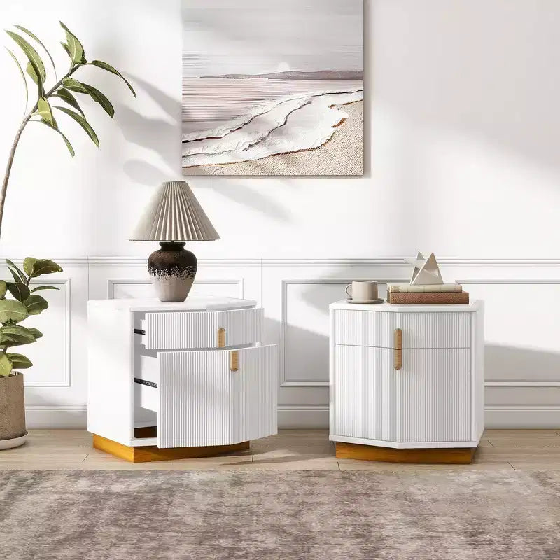 Nightstand with 2 Drawers and Vertical Stripe Design