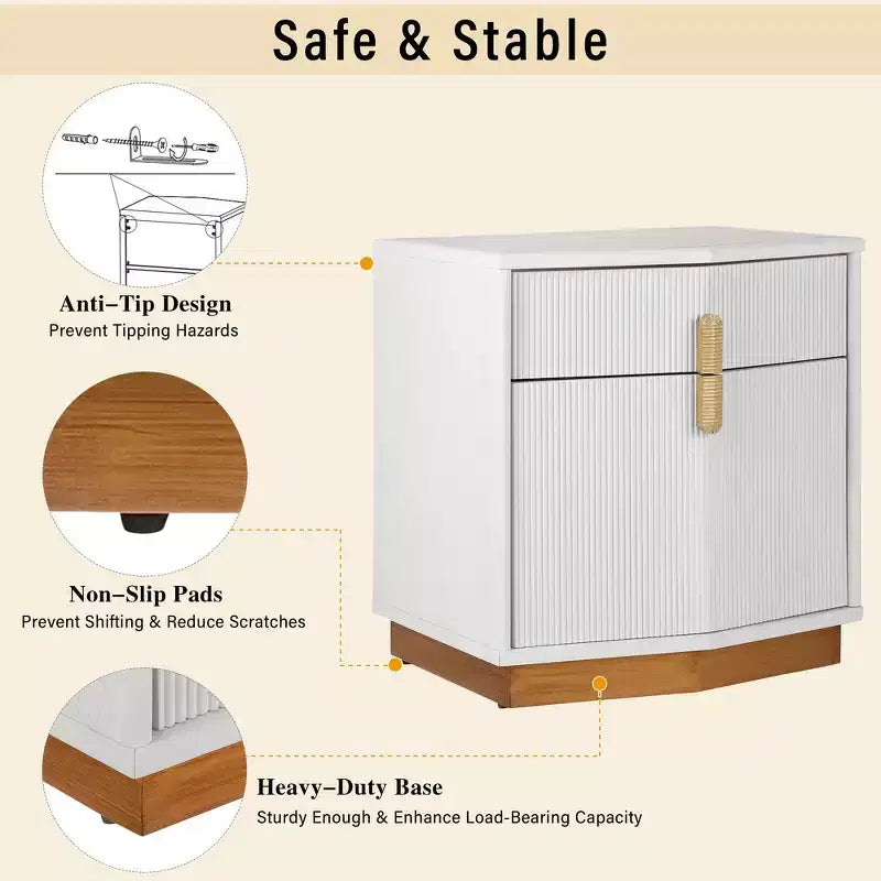 Nightstand with 2 Drawers and Vertical Stripe Design