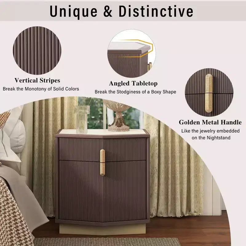 Nightstand with 2 Drawers and Vertical Stripe Design