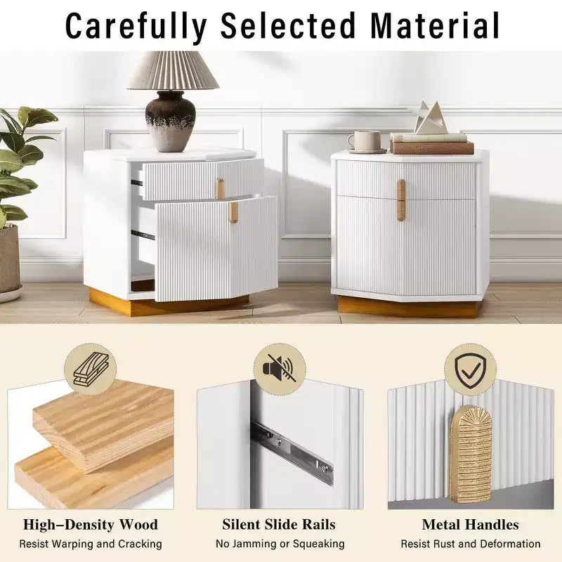 Nightstand with 2 Drawers and Vertical Stripe Design