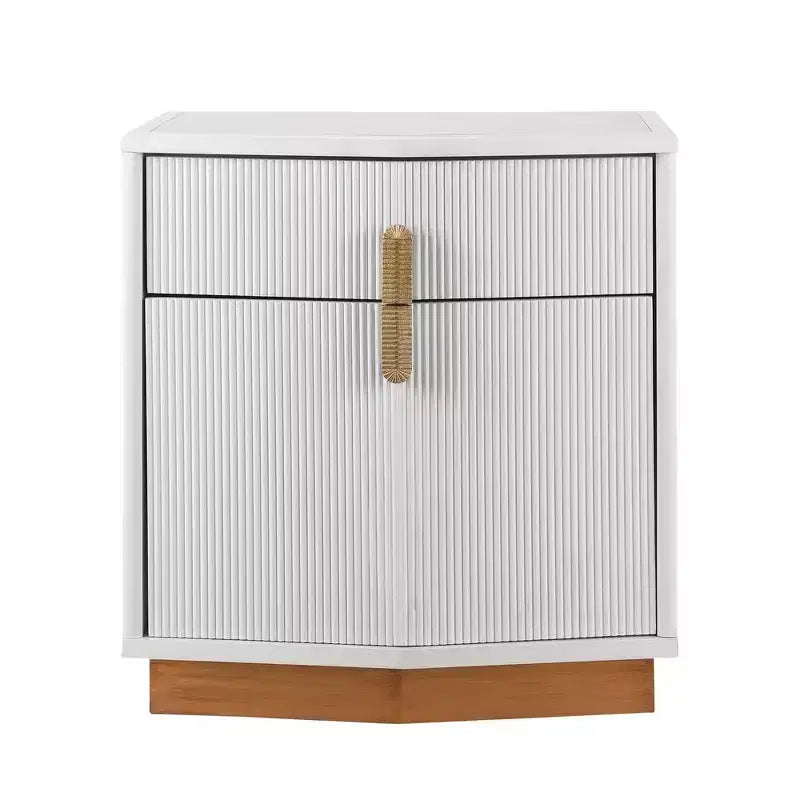 Nightstand with 2 Drawers and Vertical Stripe Design