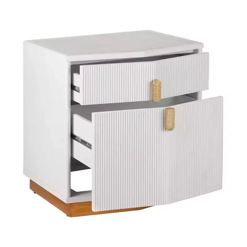 Nightstand with 2 Drawers and Vertical Stripe Design