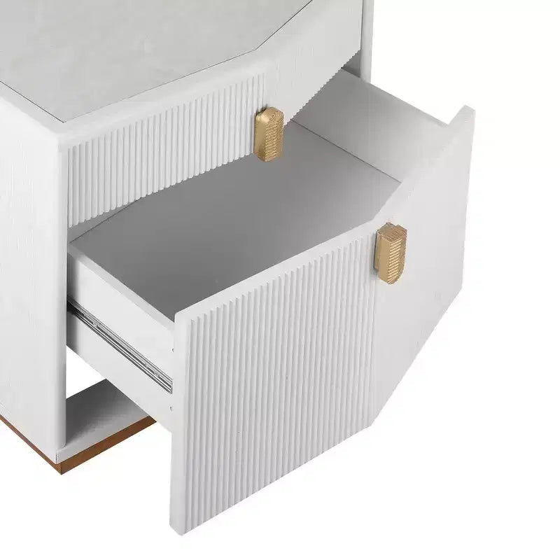 Nightstand with 2 Drawers and Vertical Stripe Design