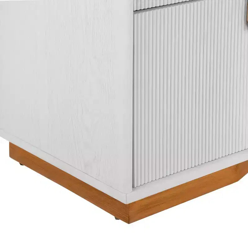 Nightstand with 2 Drawers and Vertical Stripe Design
