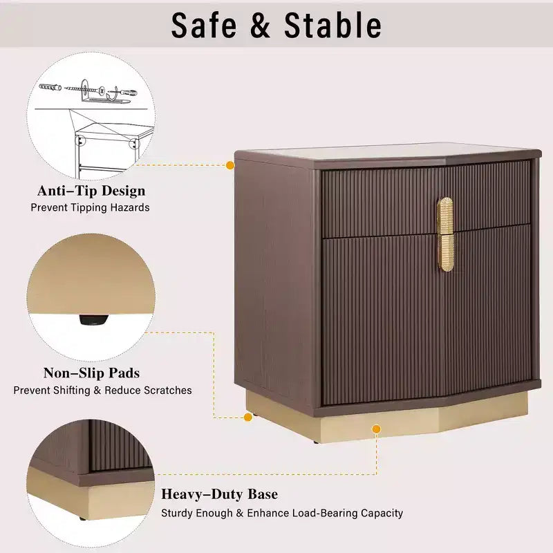 Nightstand with 2 Drawers and Vertical Stripe Design