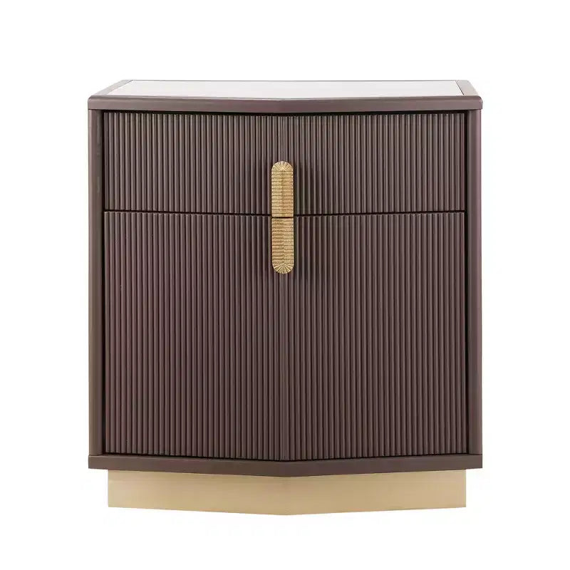 Nightstand with 2 Drawers and Vertical Stripe Design