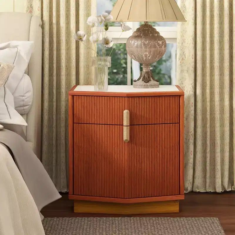 Nightstand with 2 Drawers and Vertical Stripe Design