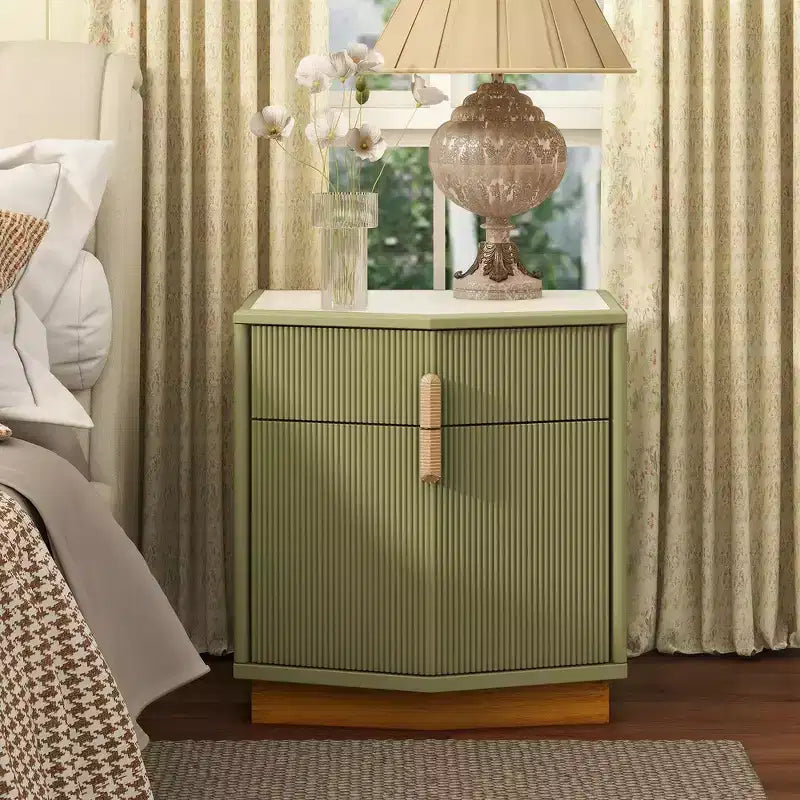 Nightstand with 2 Drawers and Vertical Stripe Design