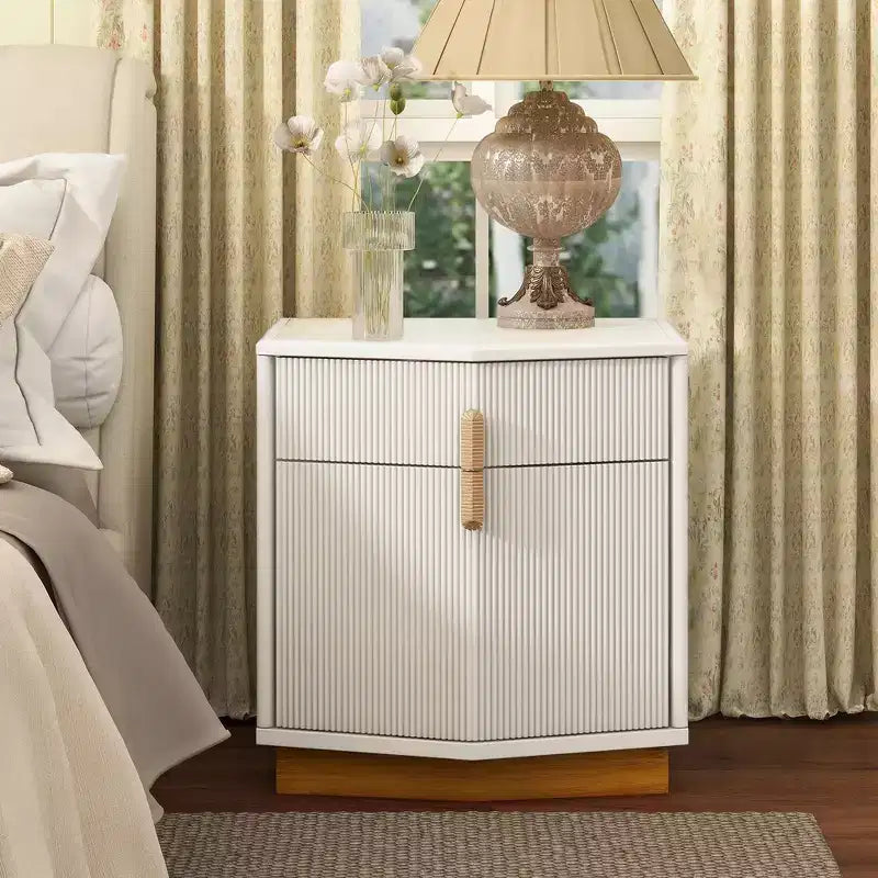 Nightstand with 2 Drawers and Vertical Stripe Design