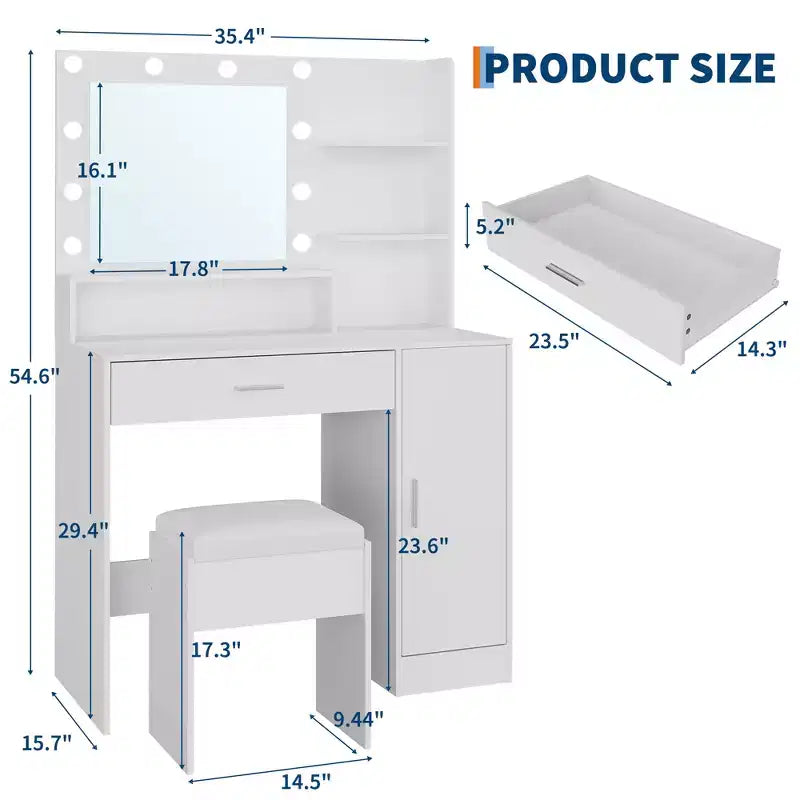 Set da toeletta con sgabello e specchio a LED