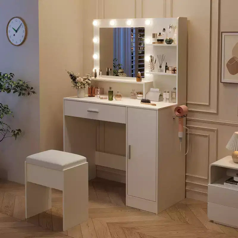 Set da toeletta con sgabello e specchio a LED
