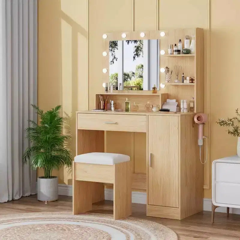 Set da toeletta con sgabello e specchio a LED