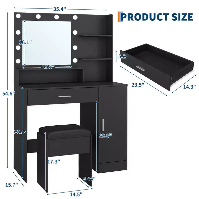 Set da toeletta con sgabello e specchio a LED