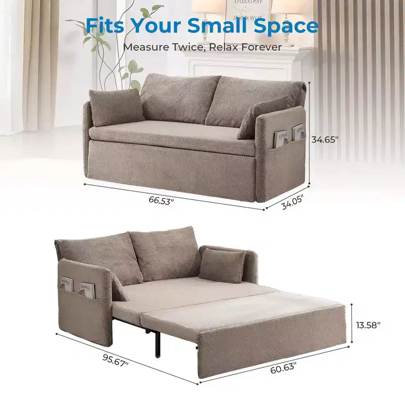 Convertible Sofa Bed with Adjustable Backrest, Bubble Fleece