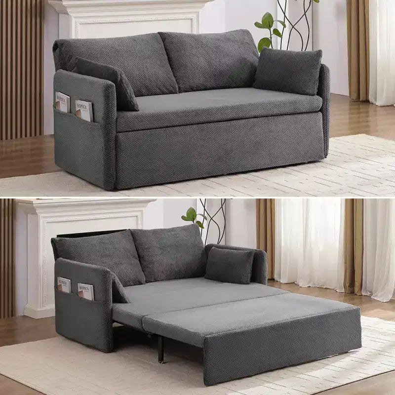 Convertible Sofa Bed with Adjustable Backrest, Bubble Fleece
