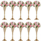 Elegant Gold Trumpet Vase Candle Holder Set 16.5 Inch Tall Tabletop Flower Stand for Weddings Anniversaries Home Decor