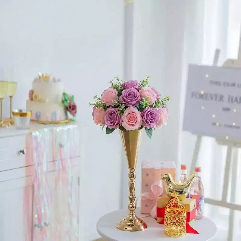 16.5 Inch Gold Trumpet Vase Candle Holder Set