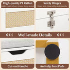 Panca contenitore in rattan da 99 cm con seduta imbottita, coperchio incernierato e cerniere di sicurezza – Oro e Bianco / Marrone