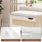 Panca contenitore in rattan da 99 cm con seduta imbottita, coperchio incernierato e cerniere di sicurezza – Oro e Bianco / Marrone