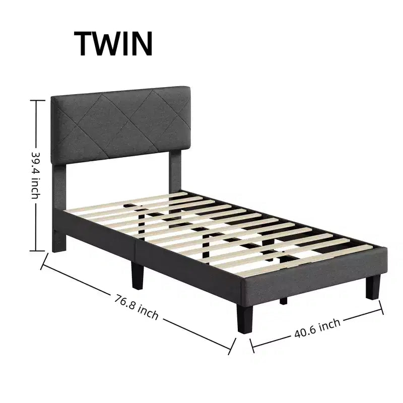 Upholstered Platform Bed Frame with Diamond-Quilted Headboard