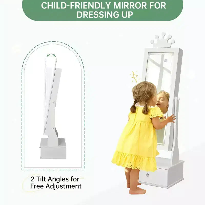 Armadio Portagioie Autoportante per Bambini con Specchio LED e 3 Cassetti