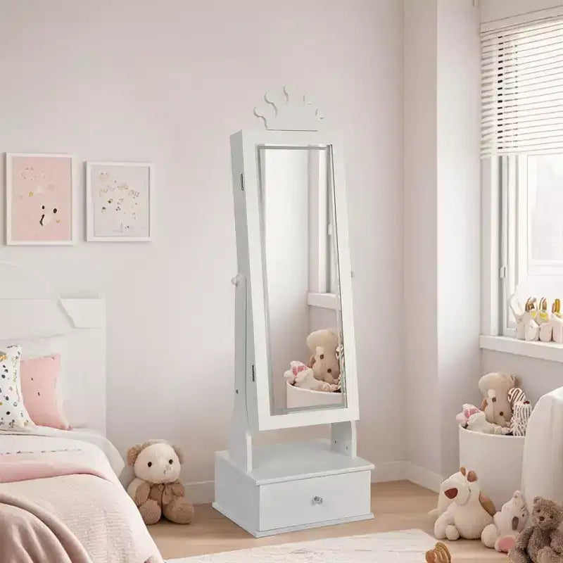 Kids Freestanding Jewelry Armoire with LED Mirror and 3 Drawers