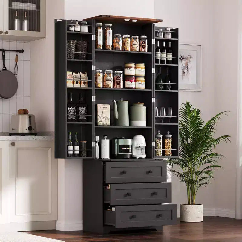 Dispensa da Cucina Autoportante da 72 Pollici con Cassetti e Ripiani Regolabili