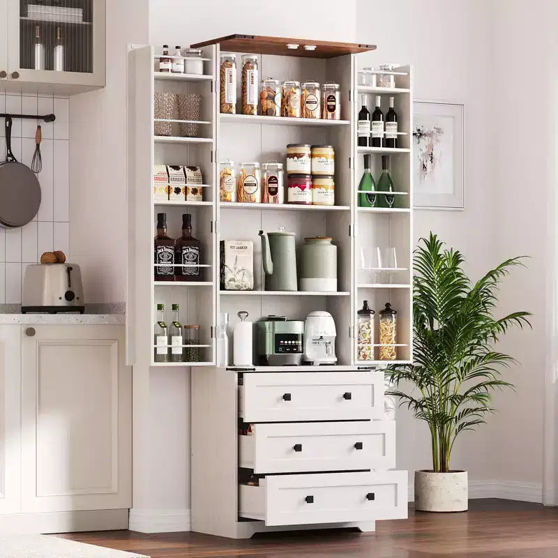Dispensa da Cucina Autoportante da 72 Pollici con Cassetti e Ripiani Regolabili