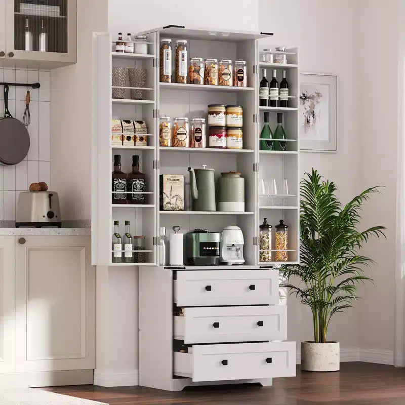 Dispensa da Cucina Autoportante da 72 Pollici con Cassetti e Ripiani Regolabili