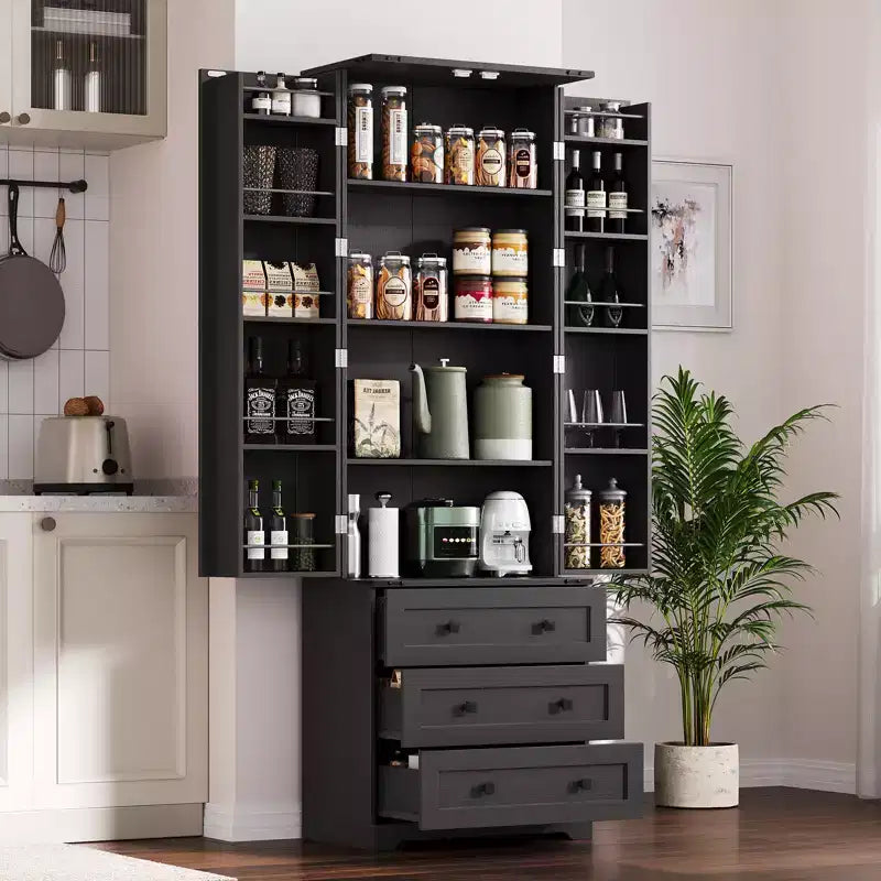 72-Inch Freestanding Kitchen Pantry Cabinet with Drawers and Adjustable Shelves