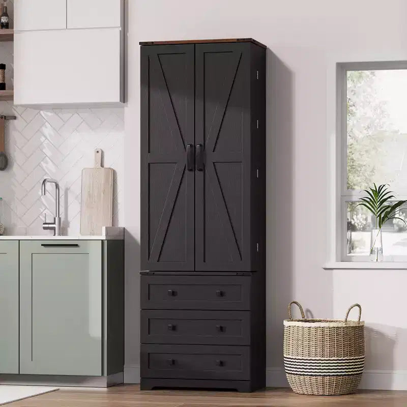 72-Inch Freestanding Kitchen Pantry Cabinet with Drawers and Adjustable Shelves