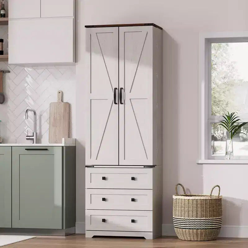72-Inch Freestanding Kitchen Pantry Cabinet with Drawers and Adjustable Shelves