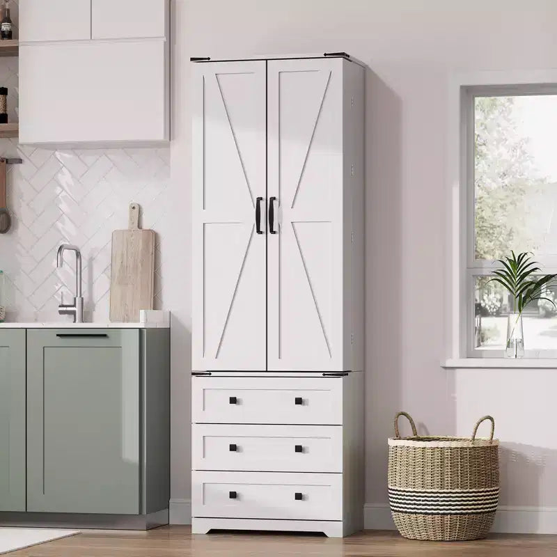 72-Inch Freestanding Kitchen Pantry Cabinet with Drawers and Adjustable Shelves